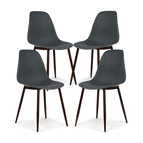 Poly and Bark Landon Contemporary Kitchen Dining Sculpted Mid-Century Side Chair, Smoke Gray (Set of 4)
