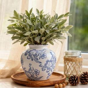 Ceramic Flower Vase (6.2"-Blue and White)