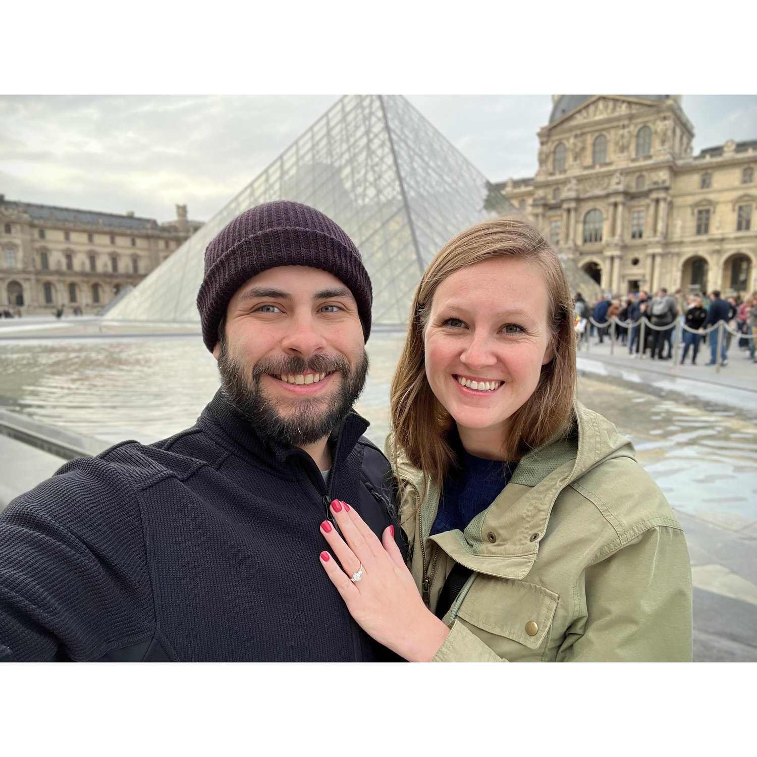 Visiting the Louvre Museum the day following our engagement.