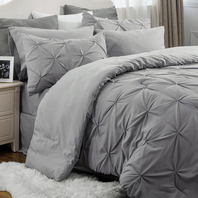 Bed in a Bag Solid Diamond Pintuck 7pcs King Grey - Bedsure