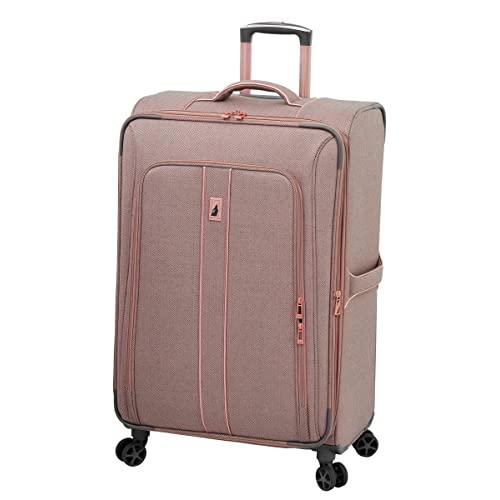LONDON FOG Newcastle Softside Expandable Spinner Luggage, Rose Charcoal Herringbone, Checked-Large 28-Inch