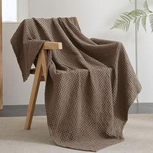 PHF Ultra Soft Waffle Weave Throw Blanket 50"x 60"- Washed Lightweight Breathable Cozy Woven Blanket for Bed - Chocolate