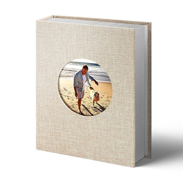 Vienrose Photo Album 4x6 Photos 100 Pockets Linen Cover Slip-in Photo Book with Round Window for Wedding Vacation, Beige