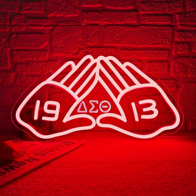 Sorority Neon Sign Dimmable Hands Gesture Greek Letter 1913 Neon Light for Wall Decor Club Makeup Room Salon Party, Sorority Girl Woman Friends Coworkers Gifts(15.7 * 8.5in)