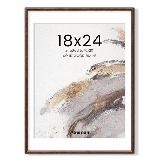 Axeman 18x24 Picture Frame, Solid Wood Photo Frame with Walnut, 18 x 24 Poster Frame Matted to 16x20, Rounded Corner Wooden Frame, HD Tempered Glass, Handcrafted Natural Wood Frame, Wall Mount Display