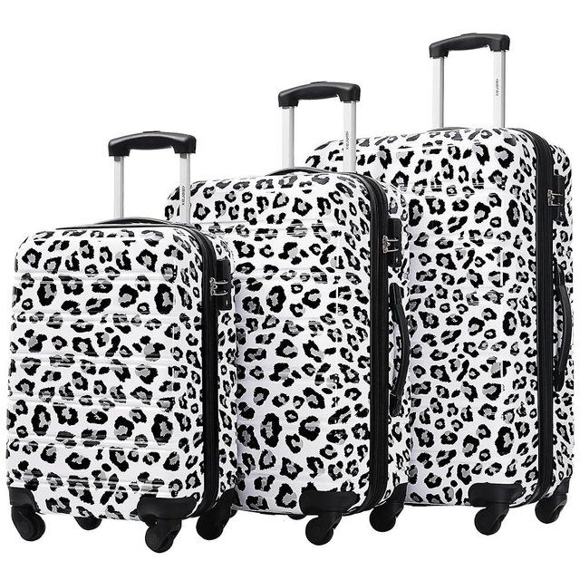 Merax Suitcase Set, Hardshell Luggage Sets 3 Piece with Spinner Wheels, Expandable Durable Suitcase with TSA Lock Lightweight 20" 24" 28", White+Black Leopard