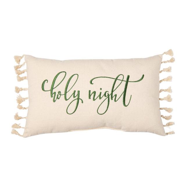 Transpac Polyester 14 in. Cream Christmas Embroidered Cozy Pillow