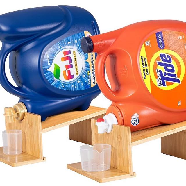 MyLifeUNIT Laundry Detergent Holder, 2 Pack Wooden Laundry Detergent Dispenser for Laundry Room Organization and Storage