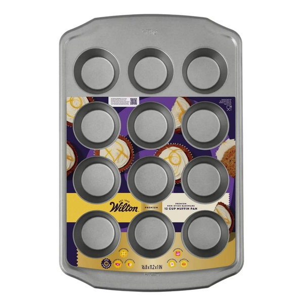 Wilton Premium Non-Stick Muffin Pan 12-Cup Cupcake Tin Regular Size 16" x 11" Baking Pan, Packaging May Vary