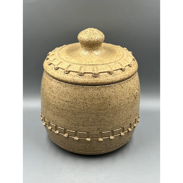 Vintage RARE 1985 J. Harting Stoneware Ceramic Pot w-Lid - 7.5" Tall - Signed