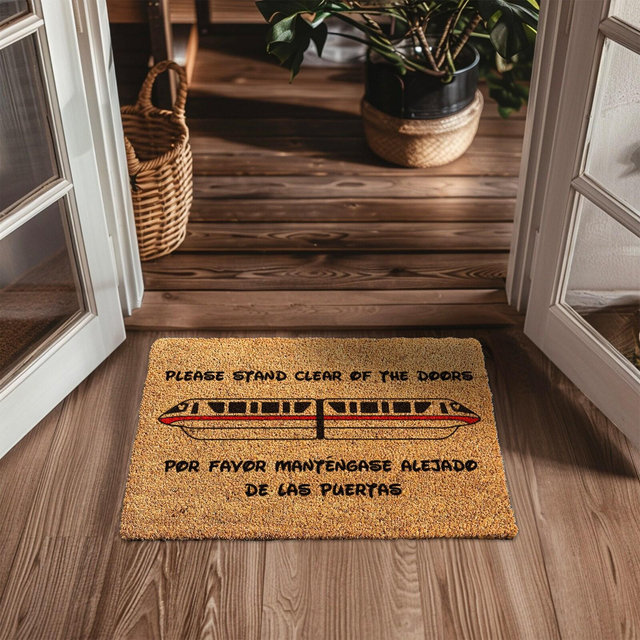 Red Disney Monorail Door Mat - Please Stand Clear Of The Doors Rug - Disneyland - Disneyworld Monorail Welcome Mat - Custom Coir Mat