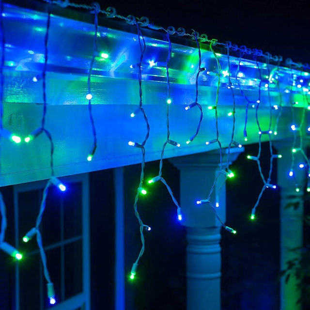 Wintergreen Lighting 70 5mm Blue and Green LED Icicle Lights, 7 ft White Wire Indoor/Outdoor Commercial Grade Holiday Lighting