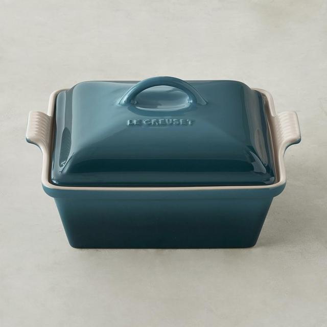 Le Creuset Stoneware Shallow Square Covered Baker, Teal