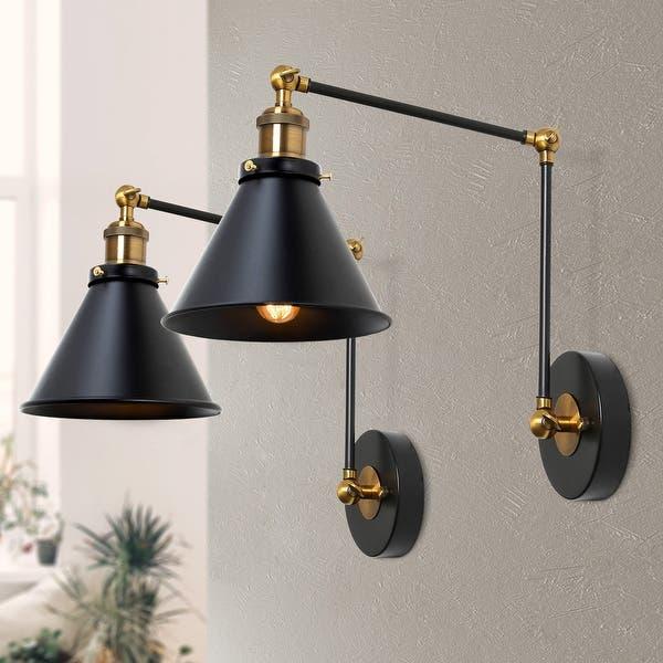 Carbon Loft Black Adjustable 1-Light Swing Arm Light Wall Sconces Lamp - L 21" x W 7.3 "x H 8" - Set of 2