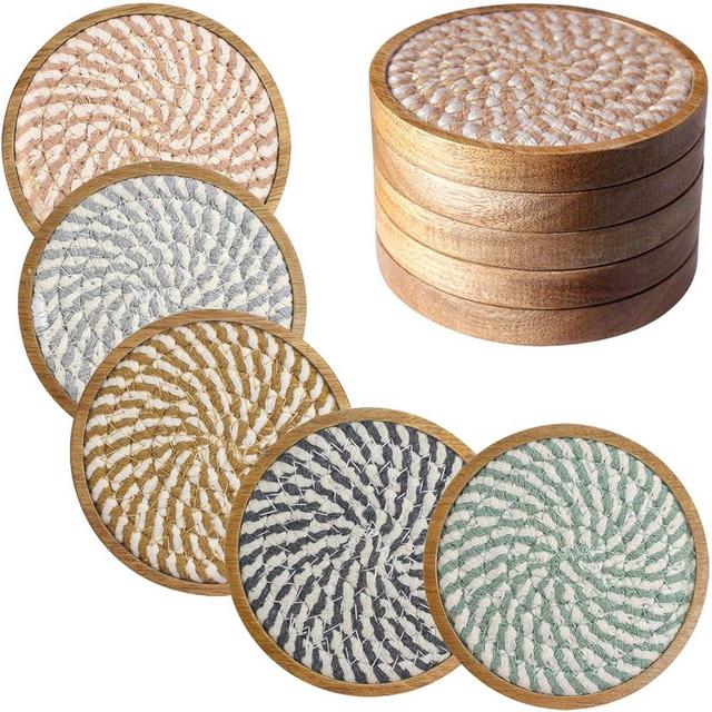 Eykao 5 Pack Coasters for Drinks Absorbent, 4.3 inches Cork Coasters for Coffee Tables, Wooden Drink Coasters for Table Protection, Cute Coasters for Kitchen, Farmhouse, and Office (Colorful Series)