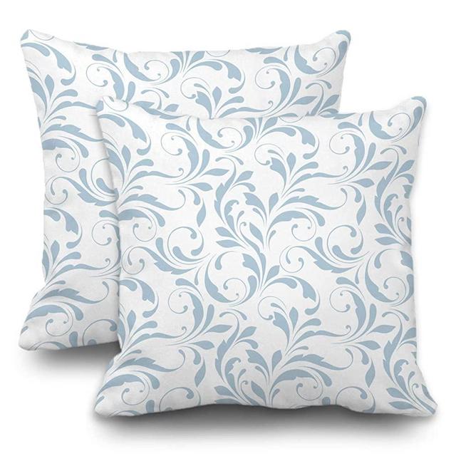 Batmerry Winter Pillow Covers 18x18 Inch Set of 2, Floral Delicate Blue Delicate Flowers Swirls White Bouquet Double Sided Decorative Pillows Cases Throw Pillows Covers