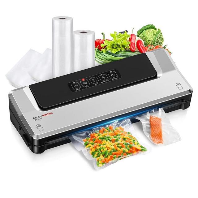 Bonsenkitchen Vacuum Sealer Machine,Vacuum Bags * 20 & Roll Bags *2,Air Sealer Machine with Multiple Vacuum Bag Combinations,Compact Food Sealer Machine with 5-in-1 Easy Presets