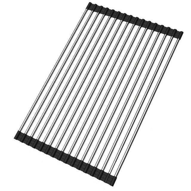 Ahyuan Roll up Dish Drying Rack Over The Sink Kitchen Roll up Sink Drying Rack Portable Dish Rack Dish Drainer Foldable SUS304 Stainless Steel Dish Drying Rack (17.8''x11.2'')