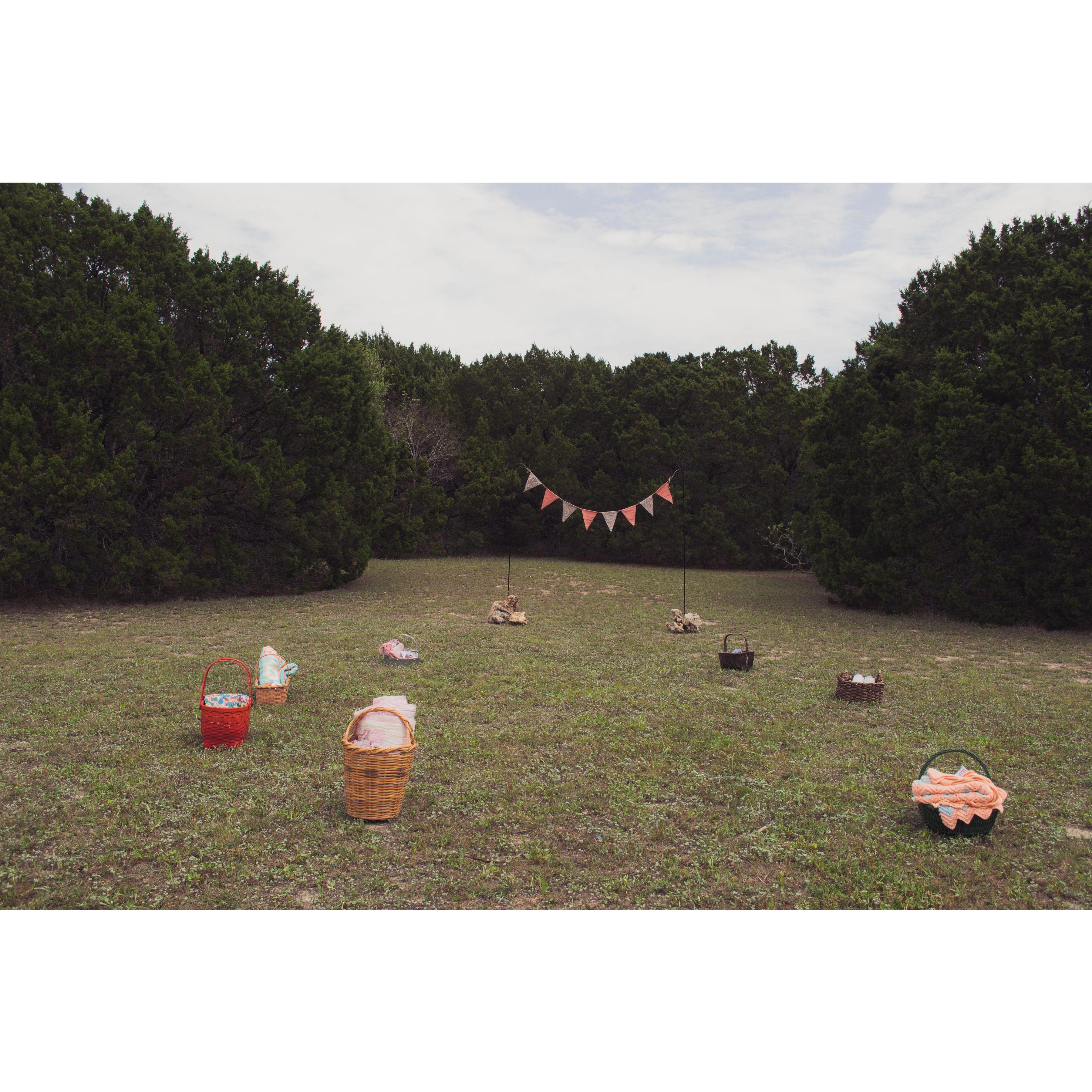 Pre-wedding set up in a secret grove of Walnut Creek Park.