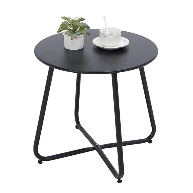 Juserox Small Patio Side Table, Round Metal Side Table, Weatherproof, Portable, Outdoor End Table for Garden, Balcony, Yard (Black)