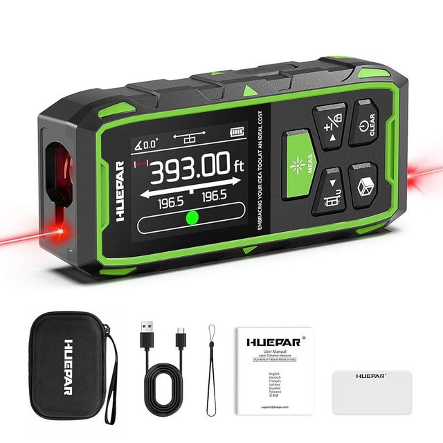 Huepar Professional Dual Laser Measuring Tool 393ft, 5 Years Warranty, Rechargeable Bilateral Laser Measurement Tool, Laser Room Measure Devices, Magnetic Metro Laser Distance Measure, Angle Sensor