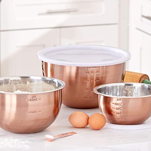 BrylaneHome 6-Pc. Set Of Copper Mixing Bowls & Lids, Copper