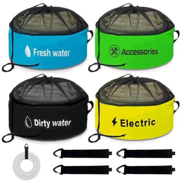 RV Hose storage, 4-PACK RV Hose Storage Bag with Waterproof RV Hose Storage, RV Accessories Bag, RV Utility Bag, RV hose bag for Fresh/Black Water Hoses, Electrical Cords and RV Accessories