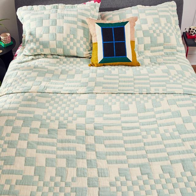 Green Check Coverlet - Queen