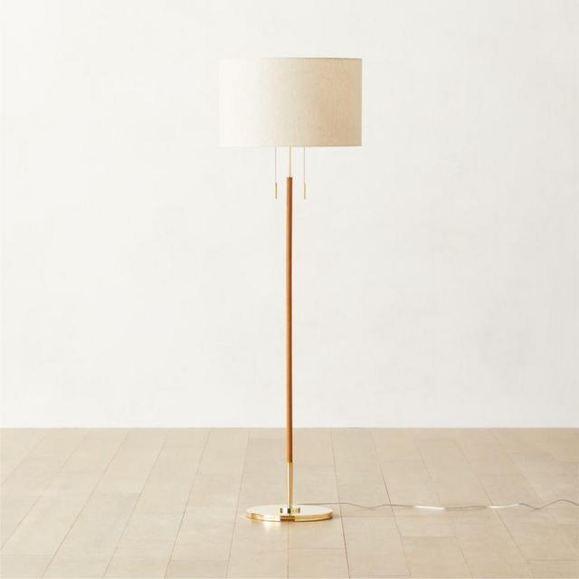 Prix Leather and Polished Brass Floor Lamp