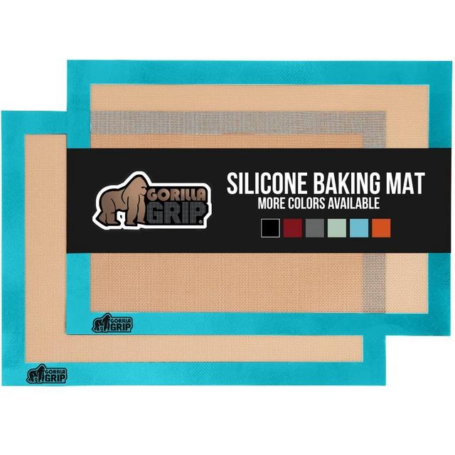 Gorilla Grip Nonstick, Heat Resistant, No Mess, Food Grade Ultra Thick Silicone Baking Mats, 2 Pack, No Greasing Needed, Great For Cookies and Pastry, Keep Oven Pans Clean, Half Sheet, Turquoise