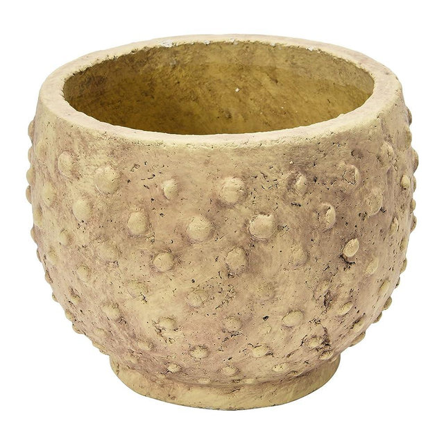 Creative Co-Op Sandstone Hobnail, Distressed Finish Planter Pot, 9" L x 9" W x 7" H, Beige