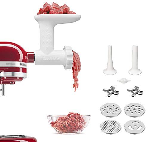 Antree Meat Grinder Attachment fits for KitchenAid Stand Mixer- Food Grinder -Meat Mincer with 4 Grind Plates, 2 Grind Blades, 2 Sausage Filler Tubes and 1 Cleaning Brush for KitchenAid Mixers …