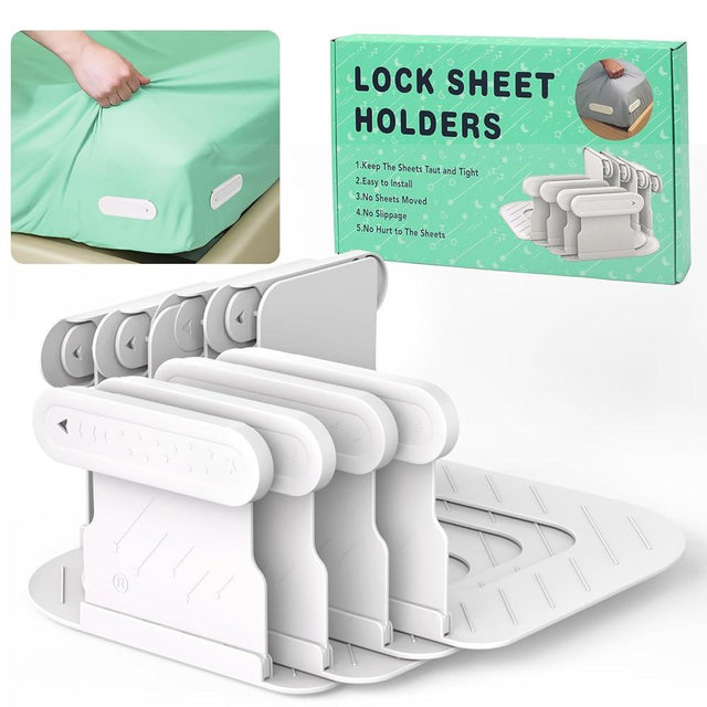 QPSCGDU Bed Sheet Holders for Corners, 4Pcs Sheet Holders Keep Sheets Firm&Tight, Lock Sheet Holders, Heavy Duty Fitted Sheet Holders, Sheet Clips, Fit All Mattress Sizes, Easy Installation