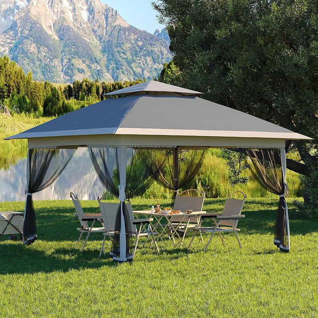 Hipicute 13 X 13FT Pop Up Gazebo, Canopy Tent, Gazebos on Clearance,Patio Folding Canopy with Mosquito Netting - Backyard Tent for Party, Wedding, Outdoor Dining, Patio, Backyard(Dark Grey+Light Grey)