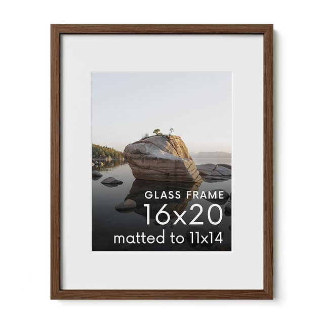HAUS AND HUES 16x20 Picture Frame with Real Glass & Walnut American Oak Matted to 11x14 - Oak 16x20 Wood Frame - Includes Vertical & Horizontal Hang - Ideal for Home, Room, Office (16x20 in, Walnut)