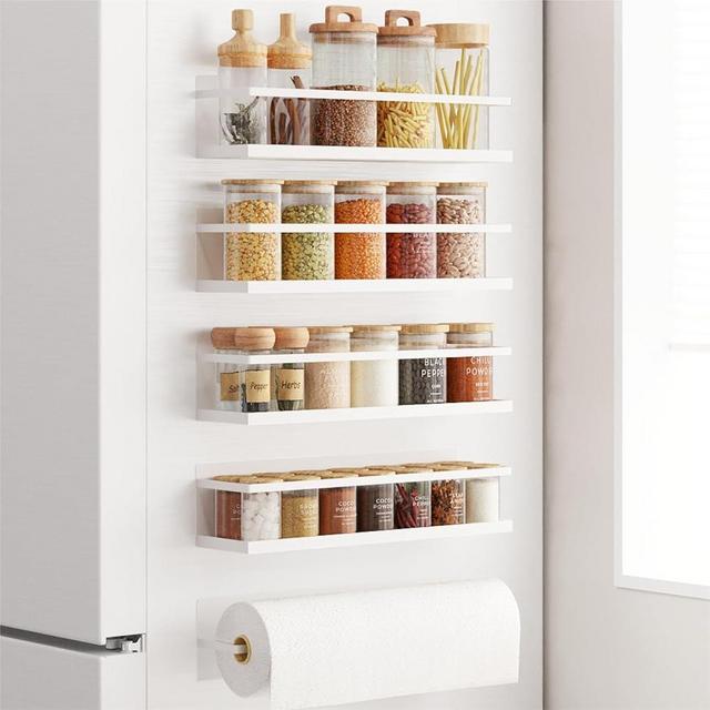 Roysili Spice Rack Magnetic Spice Rack for Refrigerator Magnetic Shelves for Fridge With Magnetic Paper Towel Holder 4 Pack White