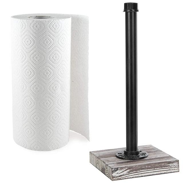 MyGift Industrial Pipe Design Paper Towel Roll Dispenser with Torched Wood Base