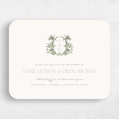 Green Rounded Wedding Save the Date - Somrig Landscape