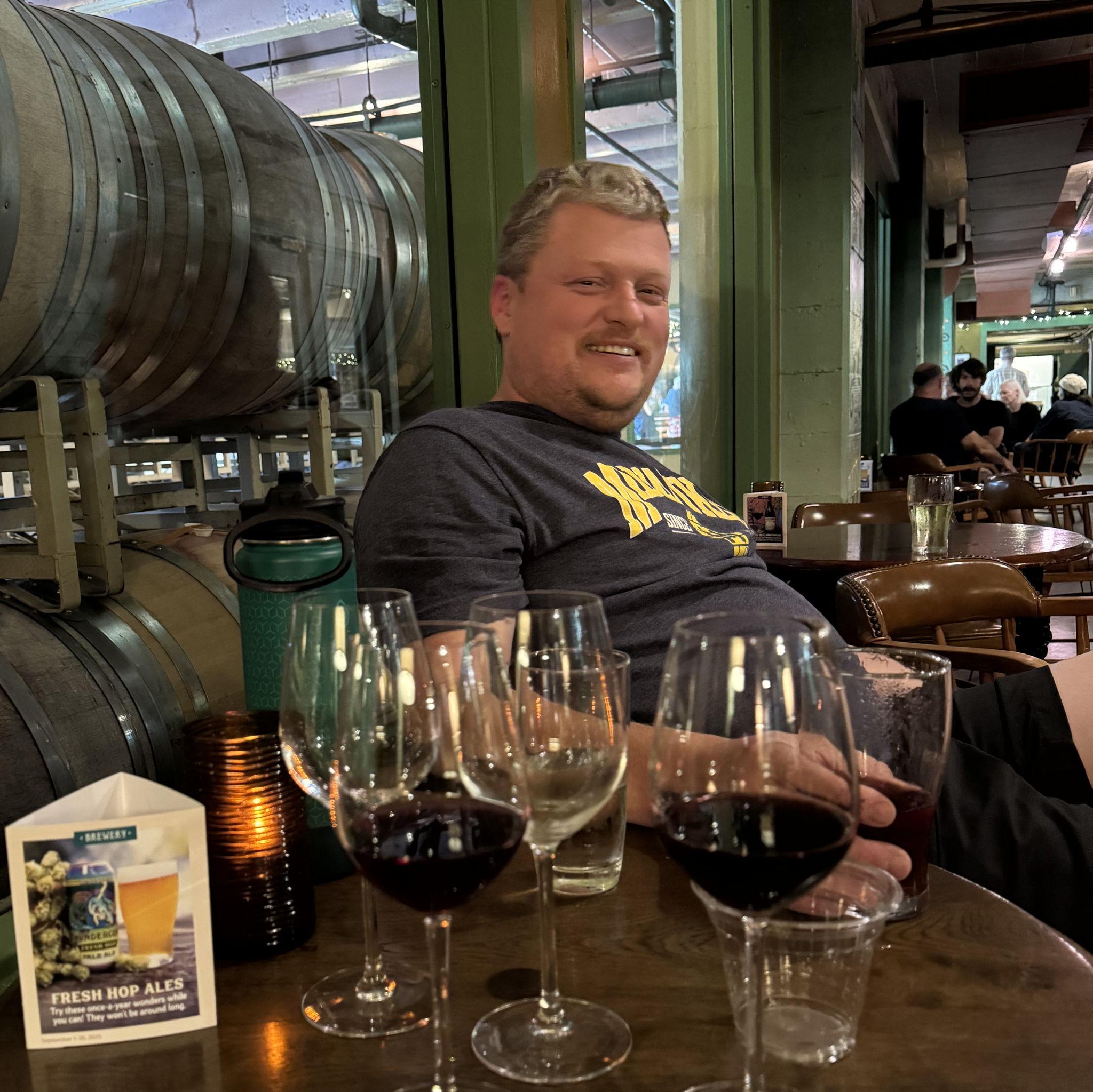 Nick being a sport while I enjoy another wine tasting while in Oregon.