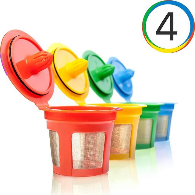 GoodCups 4 Reusable K Cups for Keurig K-Duo, K-Classic, K-Elite, K-Select, K-Cafe, K-Compact, K200, K300, K400, K500, 4 Colors Refillable Kcups Coffee Filters for 2.0 and 1.0 Brewers