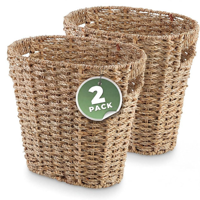 84ECO 2-Pack Oval Seagrass Garbage Can for Bathrooms