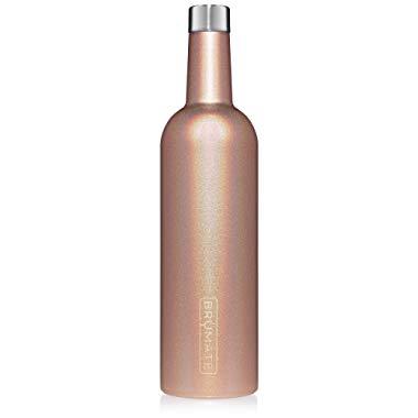 BrüMate Winesulator 25 Oz Triple-Walled Insulated Wine Canteen Made Of Stainless Steel, 24-hour Temperature Retention, Shatterproof, Comes With Silicone Funnel (Glitter Rose Gold)