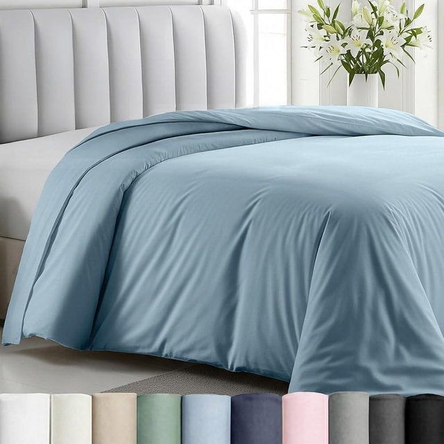 California Design Den King Size Duvet Cover Only - Premium 400 Thread Count, Natural 100% Cotton Duvet Cover King, Soft Sateen Weave, Button Closure and Corner Ties - Sky Blue