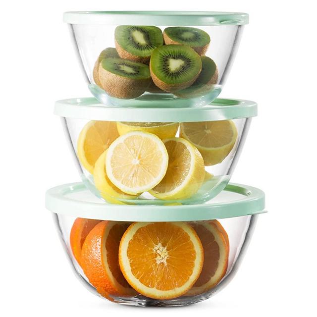 Table Concept Glass Mixing Bowls with Lids, Mixing Bowl Set with BPA Free Lids, Space Saving Nesting Bowls, Food Storage Containers, 6 Piece Set Glass Bowls with Lids