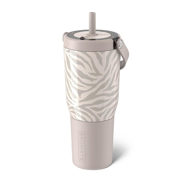 BrüMate Resa 35oz 100% Leakproof Travel Tumbler with Handle & Straw | Flexible SoftSip Straw | Silicone Sleeve for Durability | Stainless Steel | Cup Holder & Travel Friendly | (Zebra)