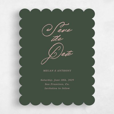 Green Scalloped Wedding Save the Date - Cristal Portrait