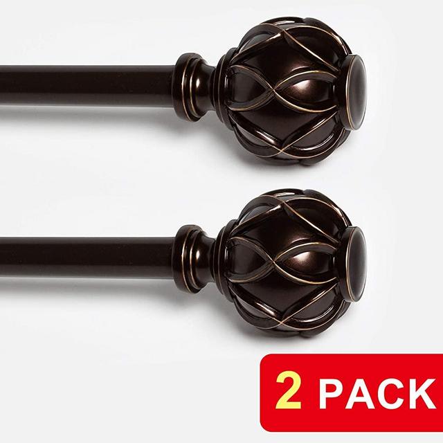 QITERI Curtain Rods 28 to 48 inch for Windows 2 Pack,Antique Bronze,Netted Texture Finials (Antique Bronze, 28-48" | 2 Pack)