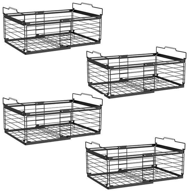 NADAMOO Freezer Organizer Bins, 4 Packs Large Expandable Stackable Chest Freezer Containers with Handle, Metal Adjustable Storage Baskets for Fridge, Deep Freezer, Cabinet, Kitchen, Pantry - Black