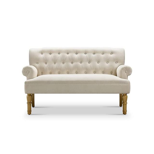 Rosevera Hermosa Upholstered Tufted Button Rolled Arm Loveseat Sofa Settee, Standard, Velvet Beige
