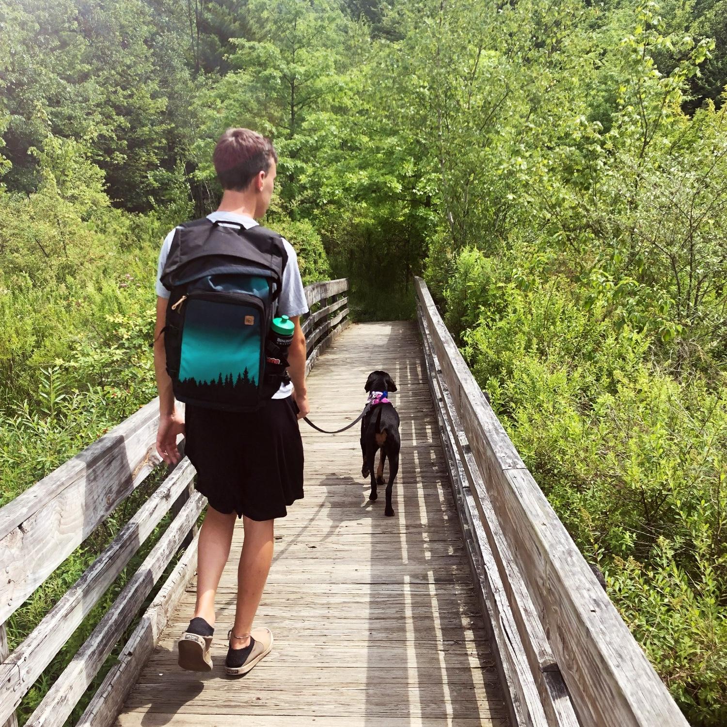 Nibbler exploring the Binghamton Nature Preserve with her new family.